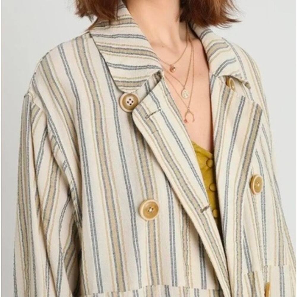 Free People $198 Striped XS Retro Boho Long Trench Coat - Picture 3 of 7